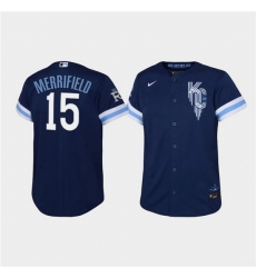 Youth Kansas City Royals 15 Whit Merrifield 2022 Navy City Connect Stitched Baseball Jersey