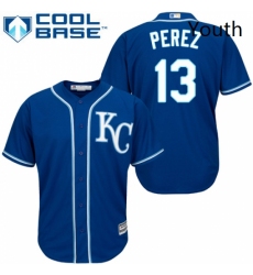 Youth Majestic Kansas City Royals 13 Salvador Perez Replica Blue Cool Base MLB Jersey