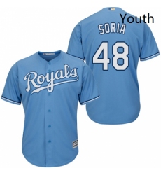 Youth Majestic Kansas City Royals 48 Joakim Soria Authentic Light Blue Alternate 1 Cool Base MLB Jersey