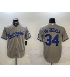 Los Angeles Dodgers 34 Fernando Valenzuela Grey Authentic Collection Stitched MLB Jersey