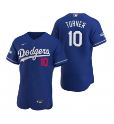 Men Los Angeles Dodgers 10 Justin Turner Royal 2020 World Series Champions Flex Base Jersey