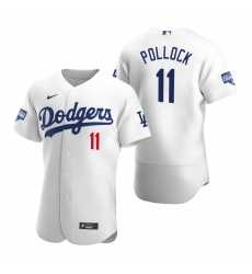 Men Los Angeles Dodgers 11 A J  Pollock White 2020 World Series Champions Flex Base Jersey