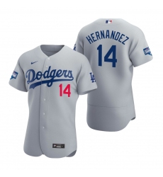 Men Los Angeles Dodgers 14 Enrique Hernandez Gray 2020 World Series Champions Flex Base Jersey