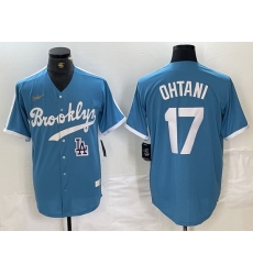 Men Los Angeles Dodgers 17 Shohei Ohtani Light Blue Throwback Cool Base Stitched Baseball Jerseys