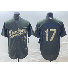 Men Los Angeles Dodgers 17 Shohei Ohtani Number Green Salute To Service Stitched Cool Base Nike Jersey