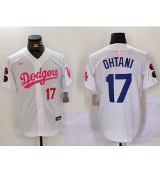 Men Los Angeles Dodgers 17 Shohei Ohtani White Pink Vin  26 Kobe Patch Stitched Baseball Jerseys