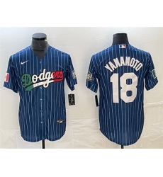 Men Los Angeles Dodgers 18 Yoshinobu Yamamoto Navy Cool Base With Patch Stitched Baseball JerseyS