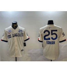 Men Los Angeles Dodgers 25 Tommy Edman Cream 2024 World Series With No  34 Patch City Connect Limited Stitched Baseball Jersey