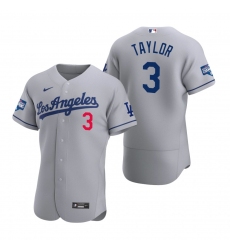 Men Los Angeles Dodgers 3 Chris Taylor Gray 2020 World Series Champions Road Flex Base Jersey