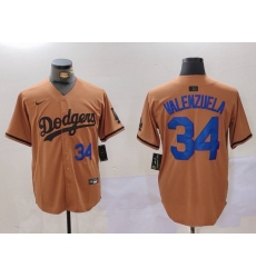 Men Los Angeles Dodgers 34 Fernando Valenzuela Brown Cool Base Stitched Baseball Jersey