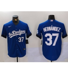 Men Los Angeles Dodgers 37 Teoscar Hernandez Blue Cool Base Stitched Baseball Jersey 5