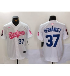 Men Los Angeles Dodgers 37 Teoscar Hernandez White Pink Vin  26 Kobe Patch Stitched Baseball Jersey 1