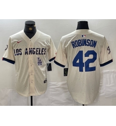 Men Los Angeles Dodgers 42 Jackie Robinson Cream Stitched Baseball Jersey 4