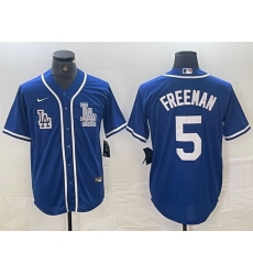 Men Los Angeles Dodgers 5 Freddie Freeman Blue Cool Base Stitched Baseball Jersey