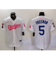 Men Los Angeles Dodgers 5 Freddie Freeman White Pink Vin  26 Kobe Patch Stitched Baseball Jersey