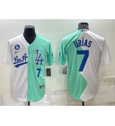 Men Los Angeles Dodgers 7 Julio Urias 2022 All Star White Green Cool Base Stitched Baseball Jersey III