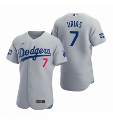 Men Los Angeles Dodgers 7 Julio Urias Gray 2020 World Series Champions Flex Base Jersey