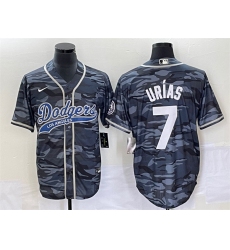 Men Los Angeles Dodgers 7 Julio Urias Gray Camo Cool Base With Patch Stitched Baseball Jersey