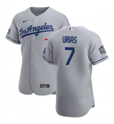 Men Los Angeles Dodgers 7 Julio Urias Men Nike Gray Road 2020 World Series Bound Flex Base Team MLB Jersey