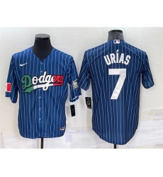 Men Los Angeles Dodgers 7 Julio Urias Navy Mexico World Series Cool Base Stitched Baseball Jersey