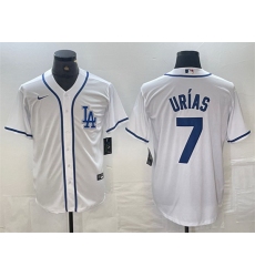 Men Los Angeles Dodgers 7 Julio Urias White Cool Base Stitched Baseball Jersey 3