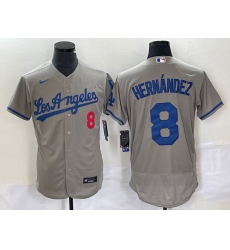 Men Los Angeles Dodgers 8 Enrique Hern E1ndez Gray Flex Base Stitched Baseball Jersey