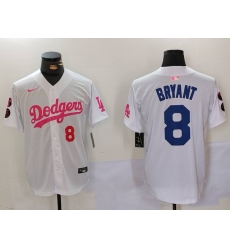 Men Los Angeles Dodgers 8 Kobe Bryant White Pink Vin  26 Kobe Patch Stitched Baseball Jersey 6