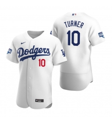 Men Los Angeles Dodgers Justin Turner White 2020 World Series Champions Flex Base Jersey