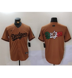 Men Los Angeles Dodgers Team Big Logo Brown Cool Base With Patch Stitched Baseball Jersey