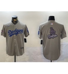 Men Los Angeles Dodgers Team Big Logo Grey 2024 World Series Champions With Fernando Memorial Patch Limited Stitched Baseball Jersey