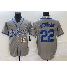 Men's Los Angeles Dodgers #22 Clayton Kershaw Number Grey Cool Base Stitched Baseball Jersey