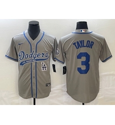 Men's Los Angeles Dodgers #3 Chris Taylor Grey With Patch Cool Base Stitched Baseball Jersey