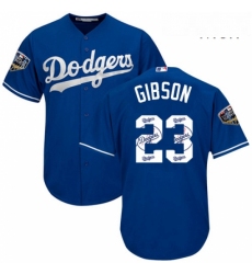 Mens Majestic Los Angeles Dodgers 23 Kirk Gibson Authentic Royal Blue Team Logo Fashion Cool Base 2018 World Series MLB Jersey