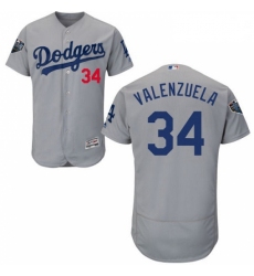 Mens Majestic Los Angeles Dodgers 34 Fernando Valenzuela Gray Alternate Flex Base Authentic Collection MLB Jersey