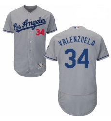 Mens Majestic Los Angeles Dodgers 34 Fernando Valenzuela Grey Flexbase Authentic Collection MLB Jersey