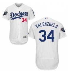 Mens Majestic Los Angeles Dodgers 34 Fernando Valenzuela White Home Flex Base Collection 2018 World Series Jersey 2