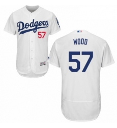 Mens Majestic Los Angeles Dodgers 57 Alex Wood White Home Flex Base Authentic Collection MLB Jersey