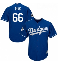 Mens Majestic Los Angeles Dodgers 66 Yasiel Puig Replica Royal Blue Alternate 2017 World Series Bound Cool Base MLB Jersey