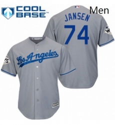 Mens Majestic Los Angeles Dodgers 74 Kenley Jansen Replica Grey Road 2017 World Series Bound Cool Base MLB Jersey