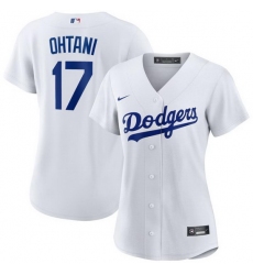 Women Los Angeles Dodgers 17 Shohei Ohtani White Stitched Jersey 28Run Small 29s