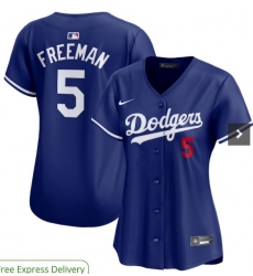 Women Los Angeles Dodgers 5 Freddie Freeman Blue Cool Base Stitched Baseball Jersey