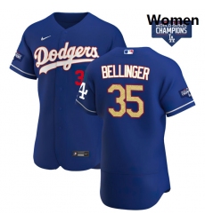 Women Los Angeles Dodgers Cody Bellinger 35 Gold Program Designed Edition Blue Flex Base Stitched Jersey