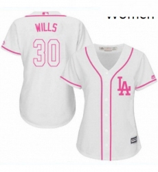 Womens Majestic Los Angeles Dodgers 30 Maury Wills Authentic White Fashion Cool Base MLB Jersey