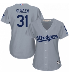 Womens Majestic Los Angeles Dodgers 31 Mike Piazza Authentic Grey Road Cool Base MLB Jersey