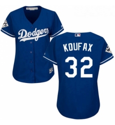 Womens Majestic Los Angeles Dodgers 32 Sandy Koufax Replica Royal Blue Alternate 2017 World Series Bound Cool Base MLB Jersey