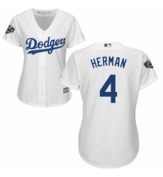 Women's Majestic Los Angeles Dodgers #4 Babe Herman Authentic White Home Cool Base 2018 World Series MLB Jersey