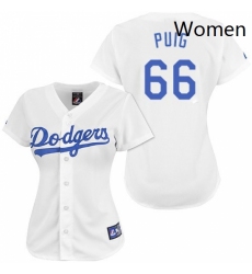 Womens Majestic Los Angeles Dodgers 66 Yasiel Puig Replica White MLB Jersey