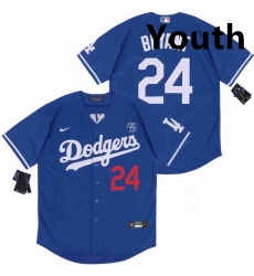 Youth Dodgers 24 Kobe Bryant Blue Cool Base Stitched MLB Jersey