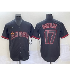 Men Los Angeles Angels 17 Shohei Ohtani Black Red Cool Base Stitched Jersey