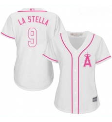 Angels #9 Tommy La Stella White Pink Fashion Women Stitched Baseball Jersey